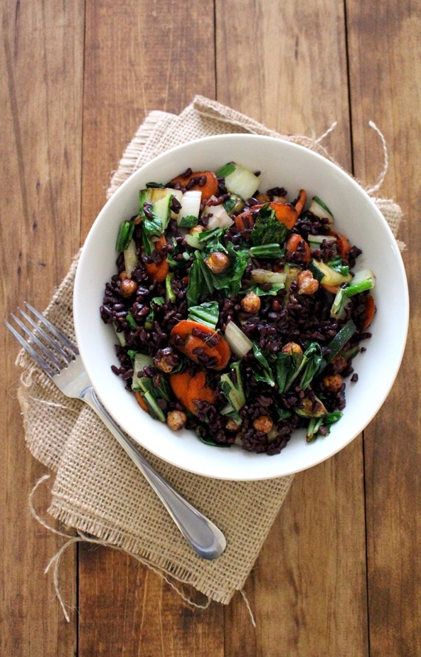 Black Rice Stir-Fry with Bok Choy, Carrots and Chickpeas