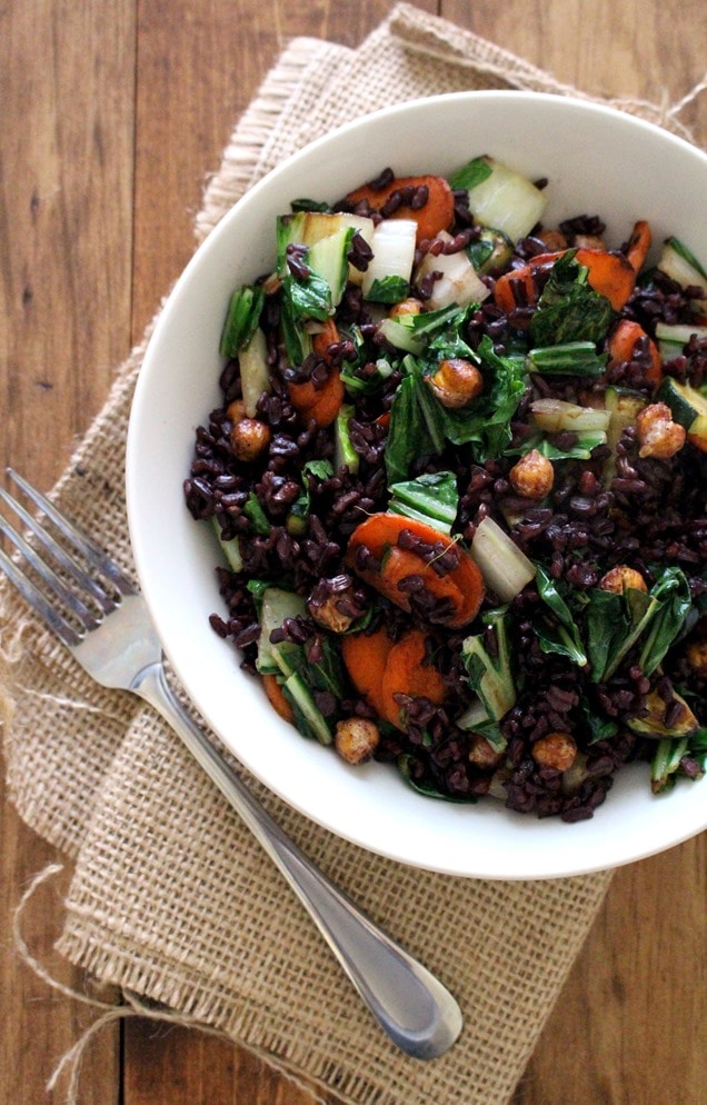 Black Rice Stir-Fry with Bok Choy, Carrots and Chickpeas