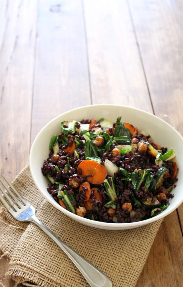 Black Rice Stir-Fry with Bok Choy, Carrots and Chickpeas