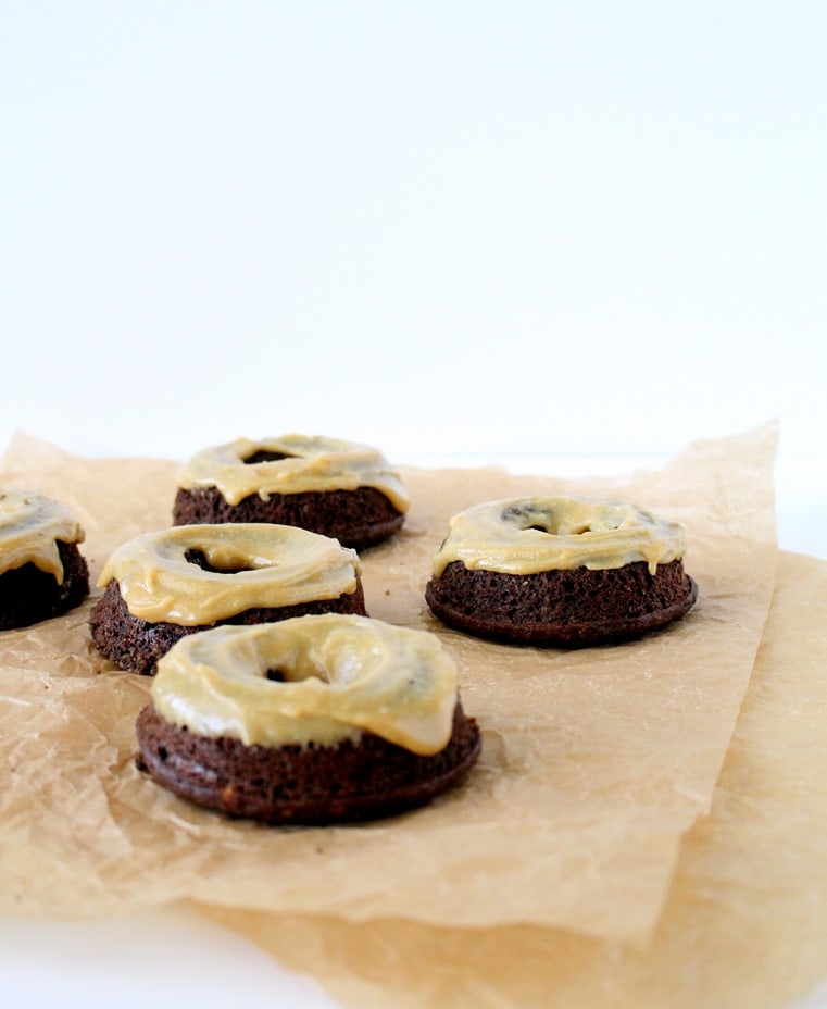 Grain-Free Chocolate Baked Donuts with Peanut Butter Maple Glaze