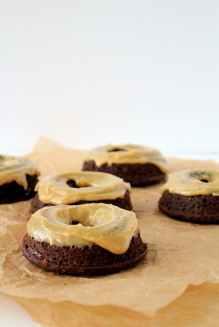 Grain-Free Chocolate Baked Donuts with Peanut Butter Maple Glaze