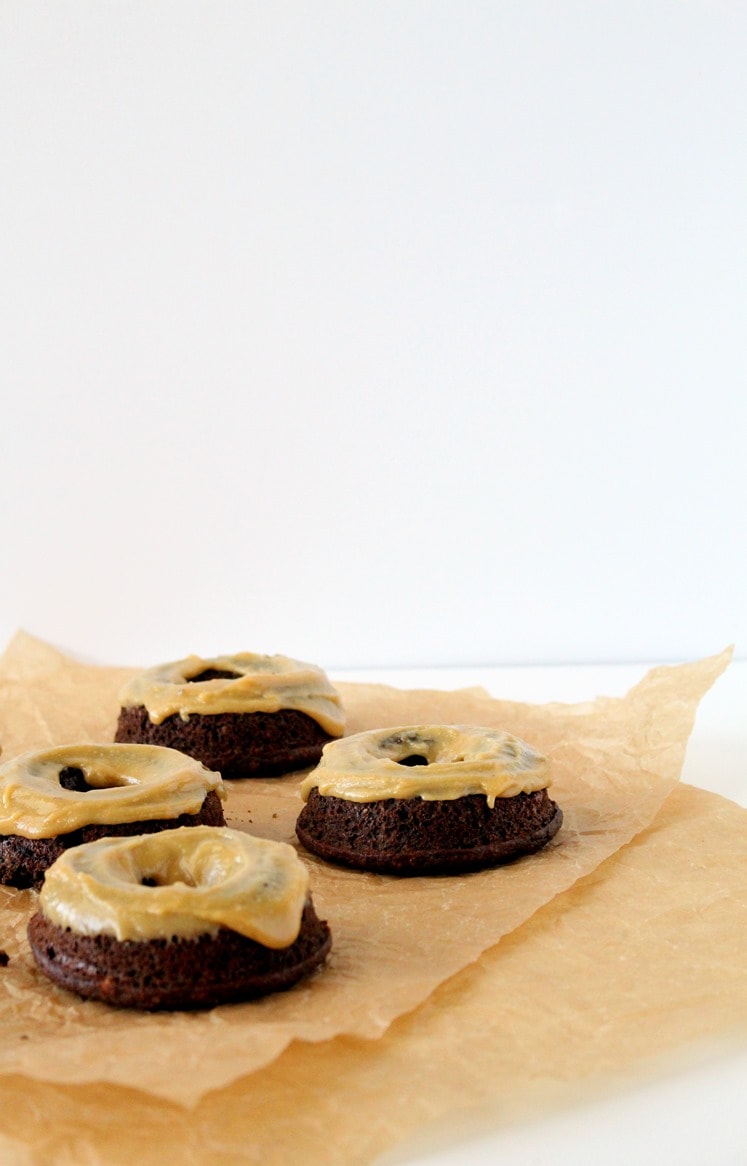 Grain-Free Chocolate Baked Donuts with Peanut Butter Maple Glaze