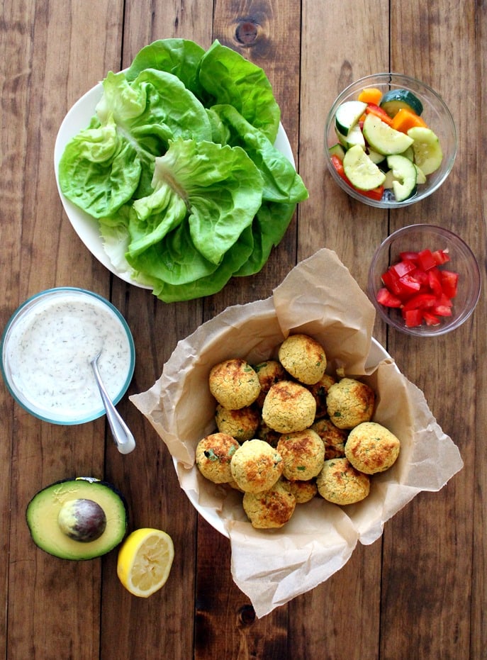 Baked falafel lettuce wraps