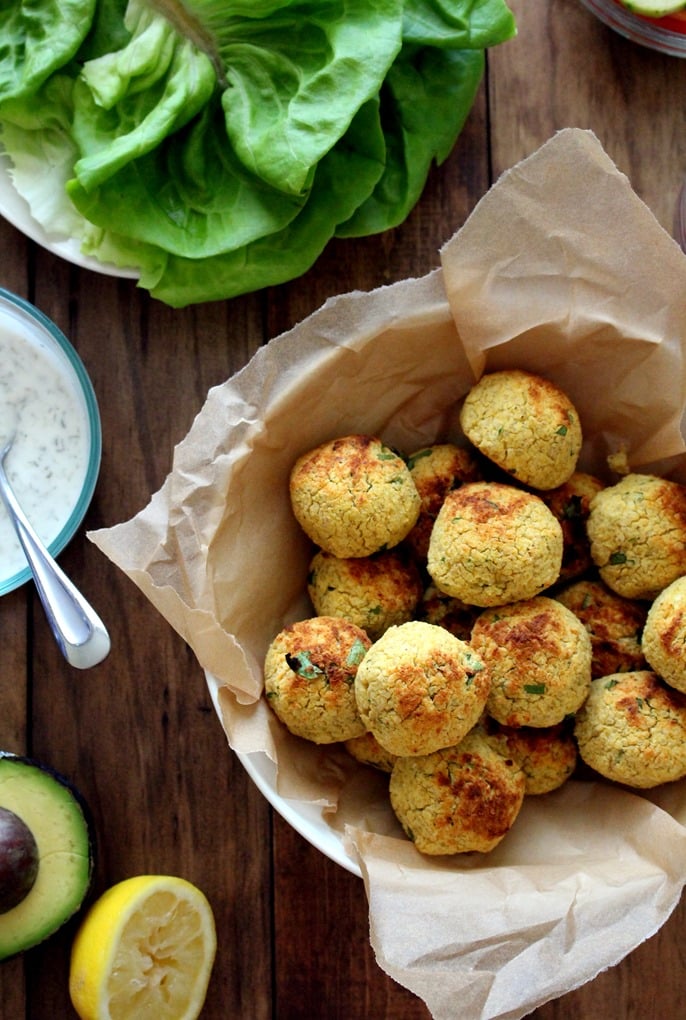 Baked falafel lettuce wraps