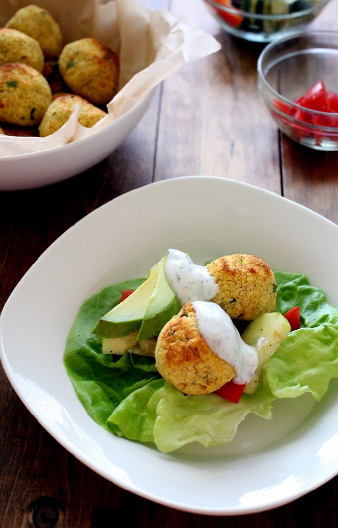 Baked falafel lettuce wraps