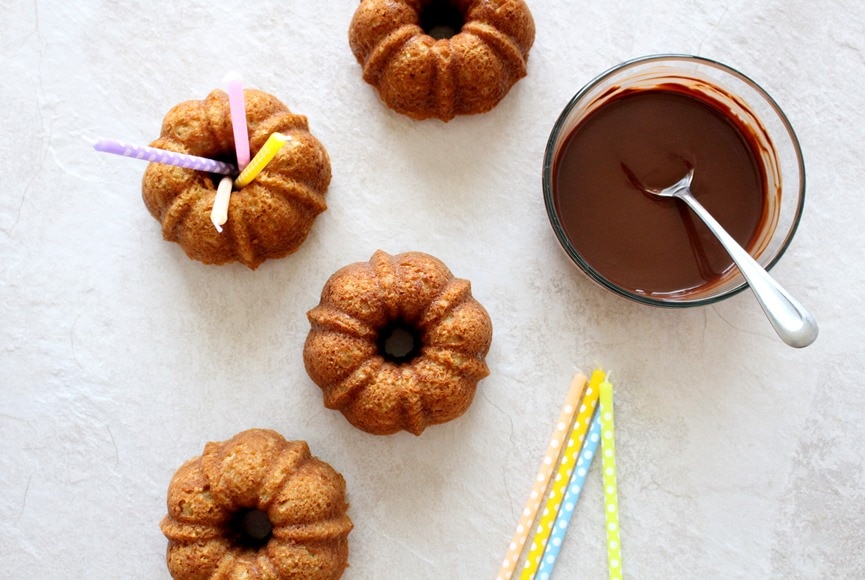 Almond Coconut Mini Bundt Cakes with Chocolate Glaze