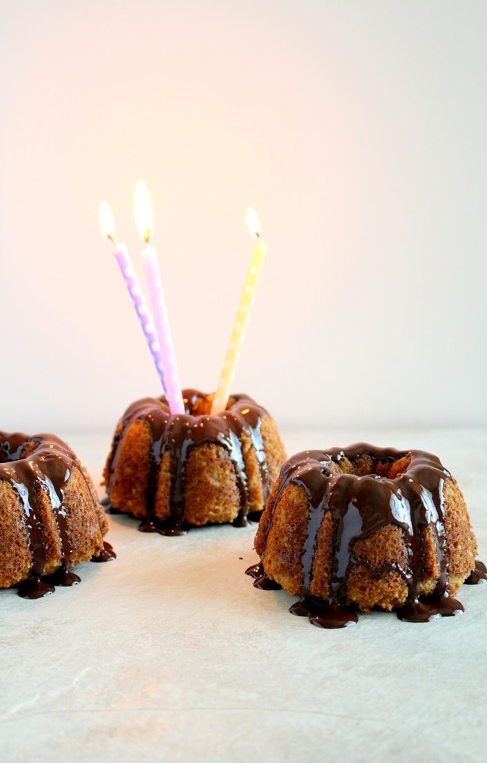 Almond Coconut Mini Bundt Cakes with Chocolate Glaze