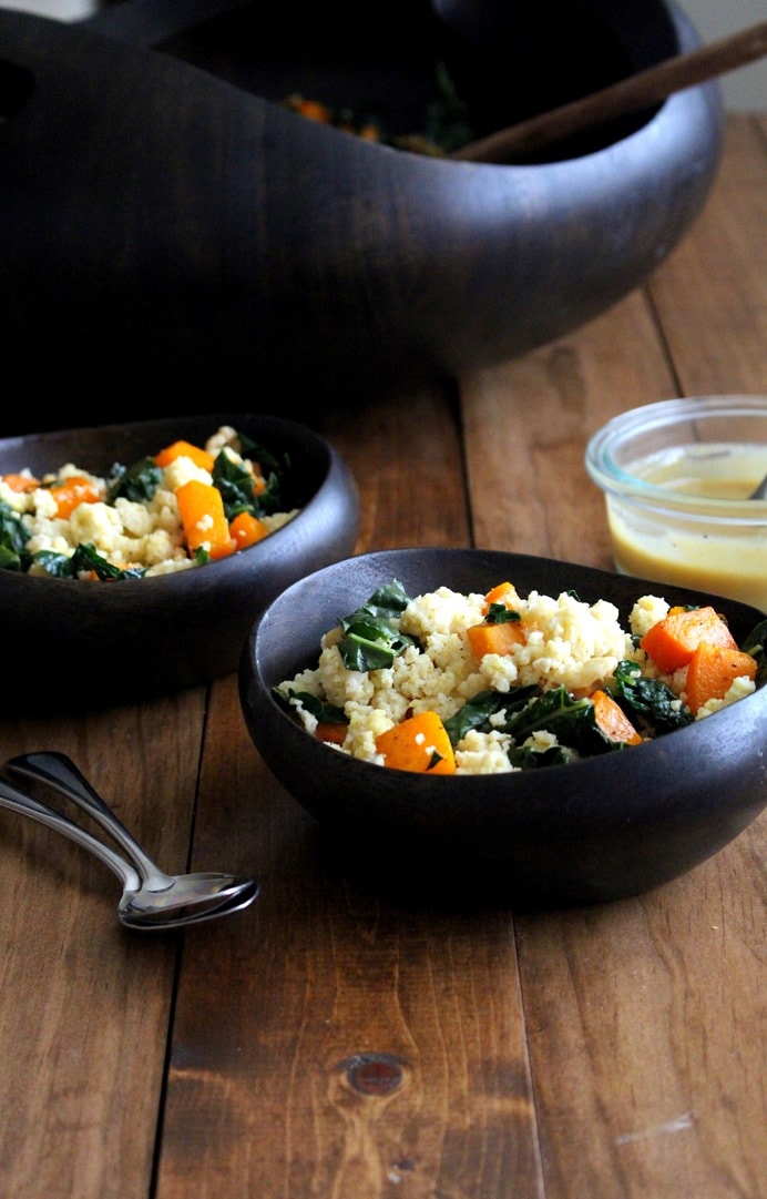 Millet Salad with Roasted Butternut, Kale, Walnuts + Tahini Dressing