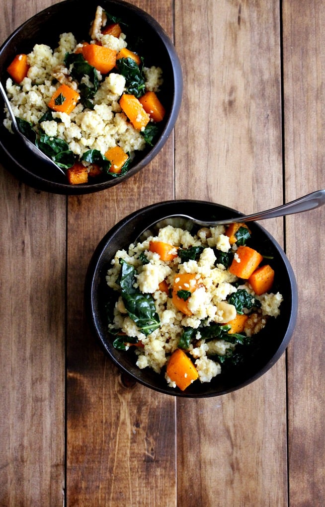 Millet Salad with Roasted Butternut, Kale, Walnuts + Tahini Dressing