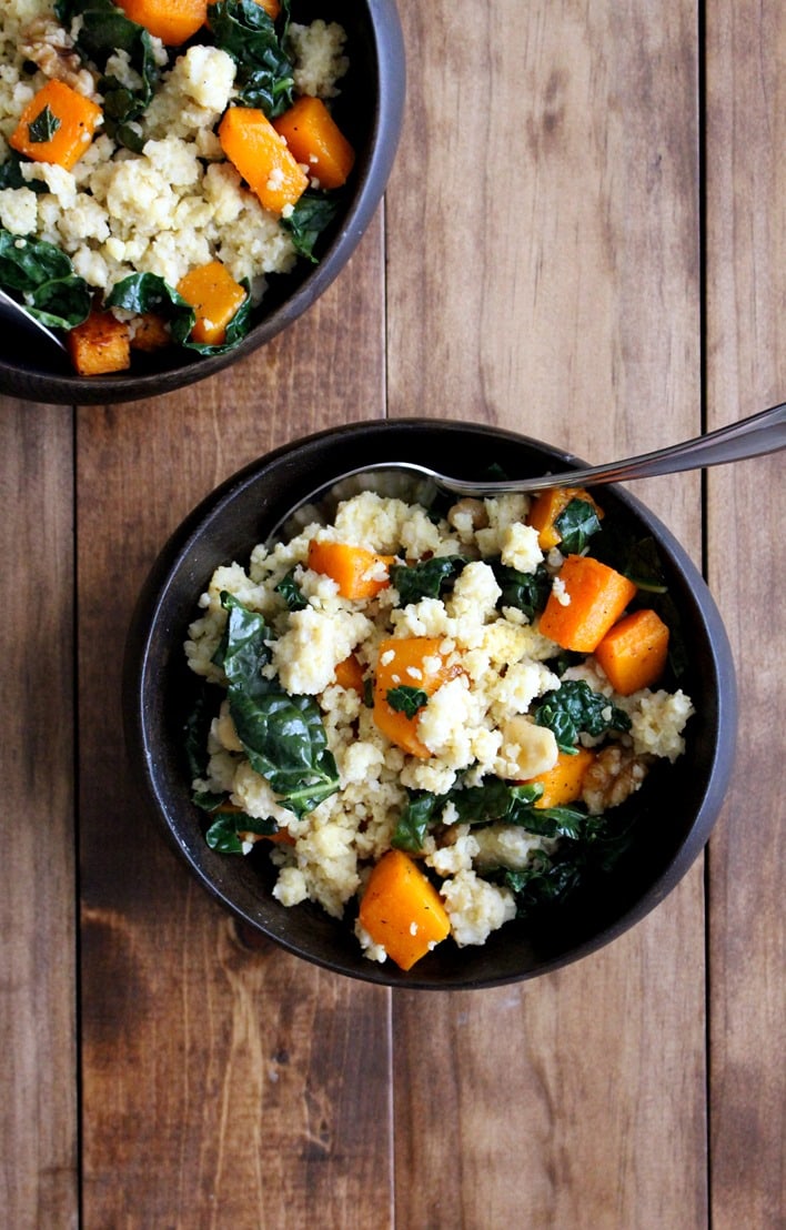 Millet Salad with Roasted Butternut, Kale, Walnuts + Tahini Dressing