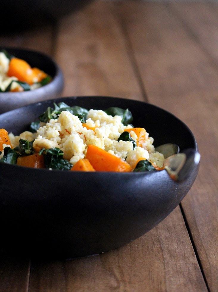 Millet Salad with Roasted Butternut, Kale, Walnuts + Tahini Dressing