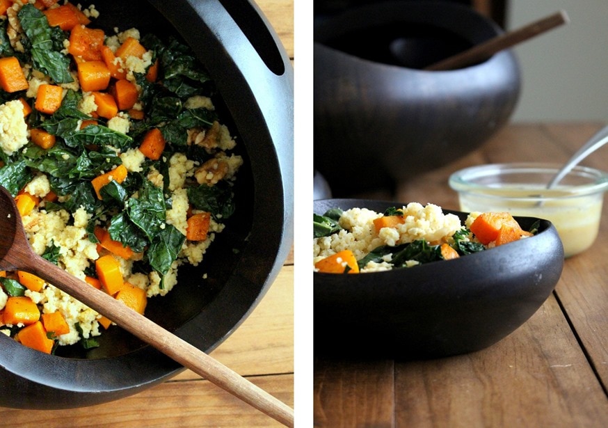 Millet Salad with Roasted Butternut, Kale, Walnuts + Tahini Dressing