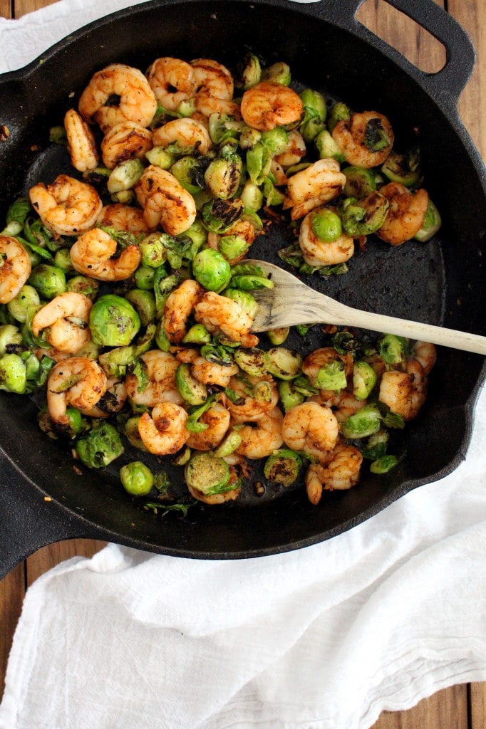 Sweet Potato Puree with Shrimp and Brussels