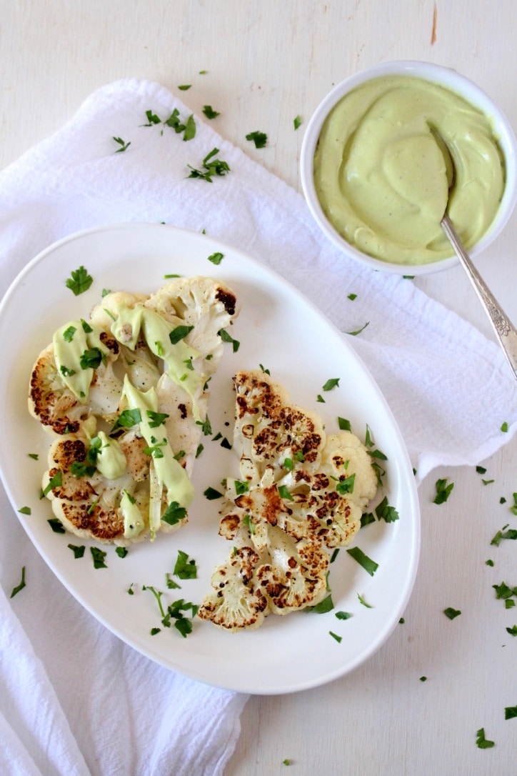 Cauliflower Steaks with Avocado Aioli