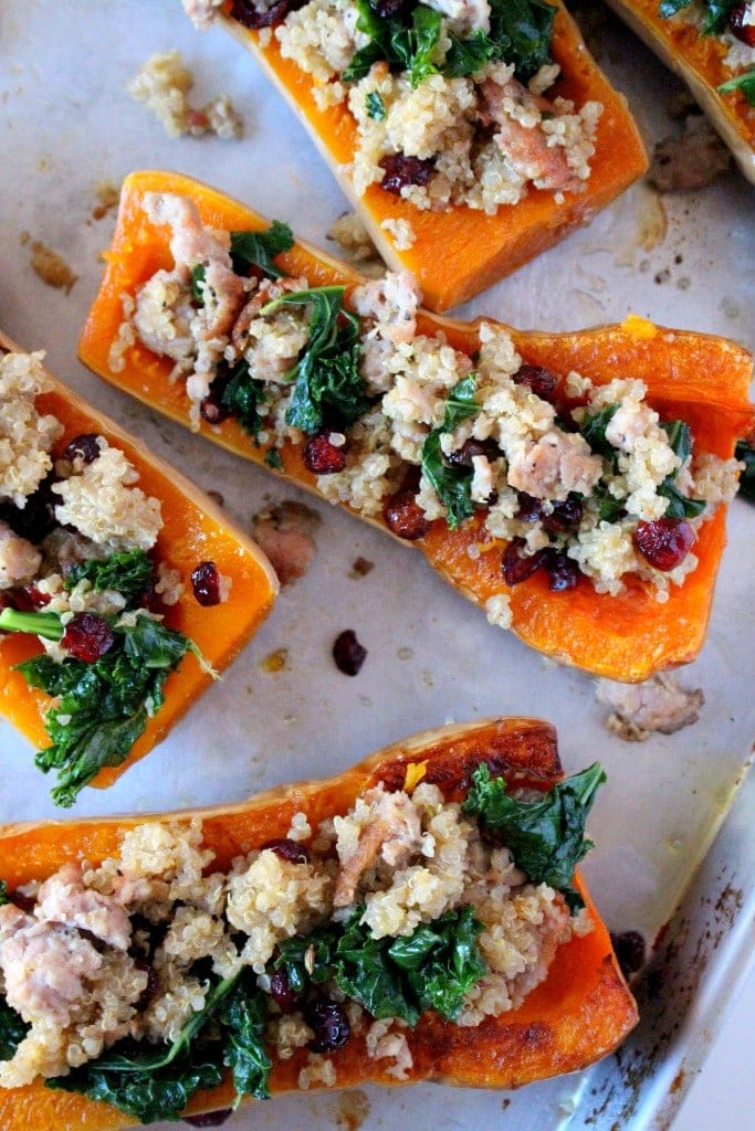 Stuffed Butternut Squash with Quinoa, Sausage & Cranberries
