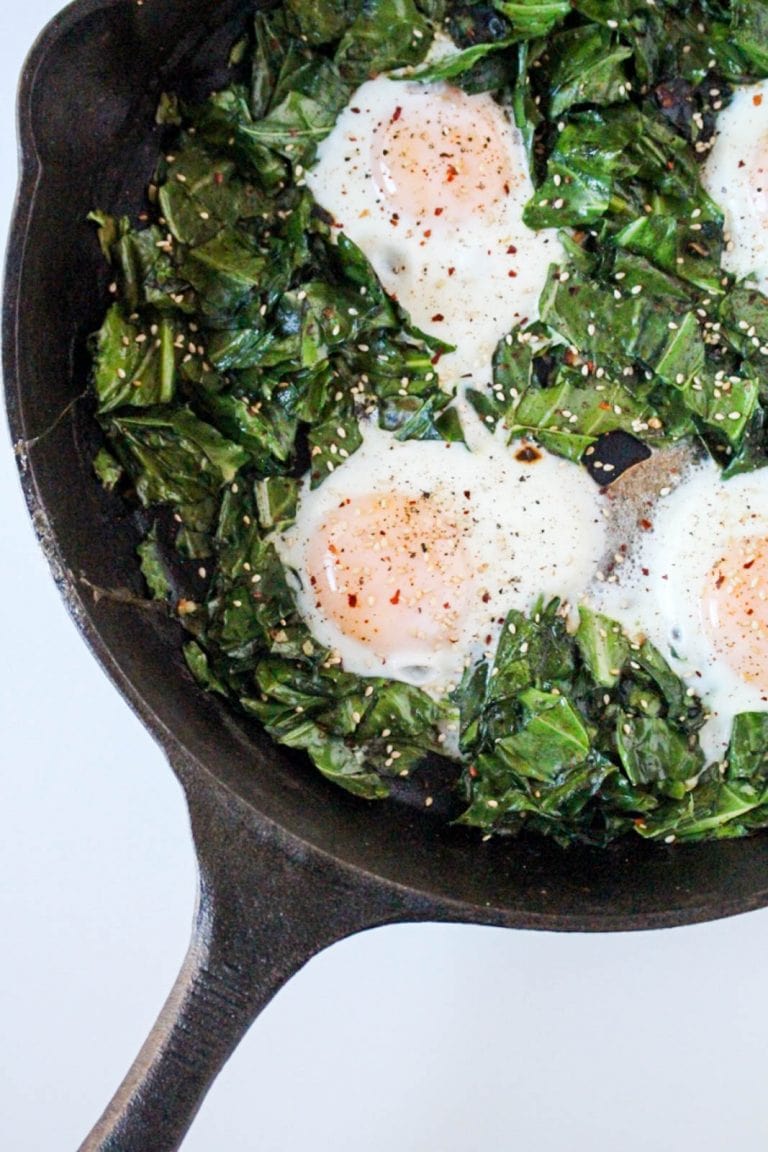 Baked Eggs with Garlicky Collard Greens