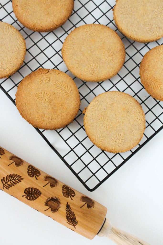 baked Chai Spiced Almond Shortbread Cookies and rolling pin 