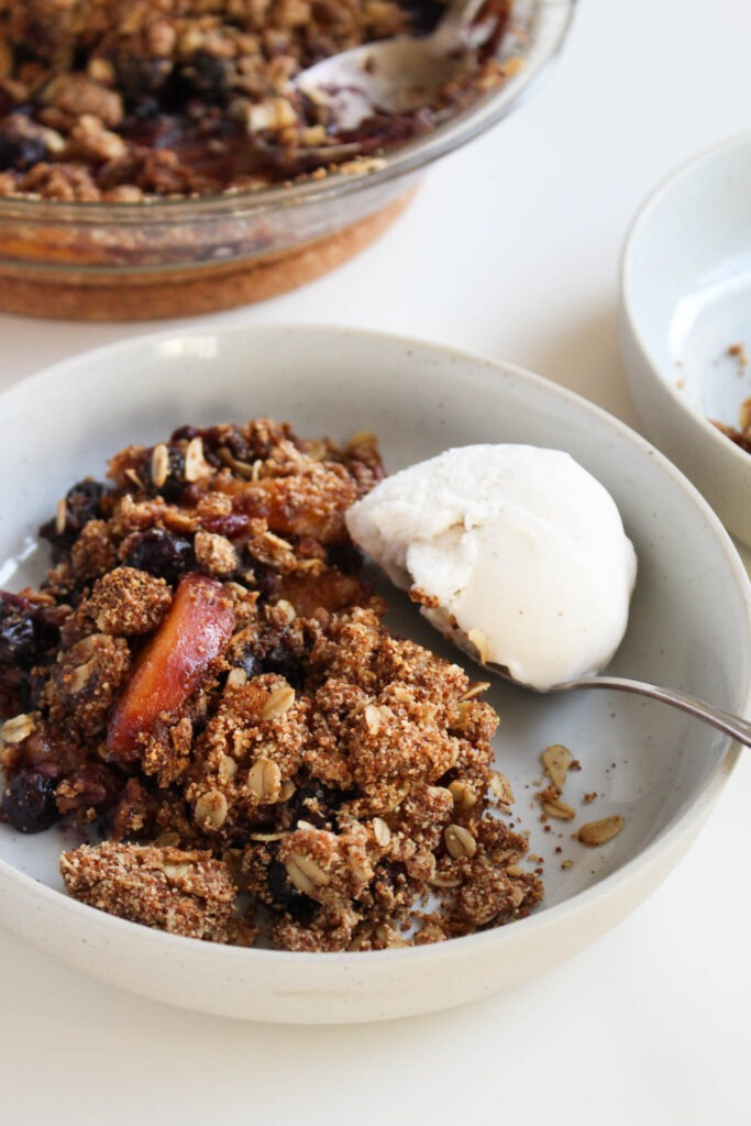 Gluten-free blueberry peach crisp