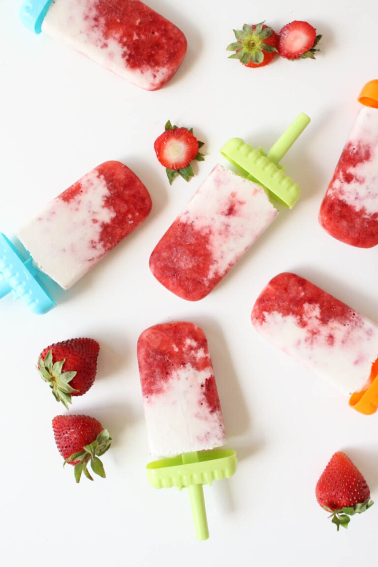 (Dairy-Free) Strawberries & Cream Popsicles