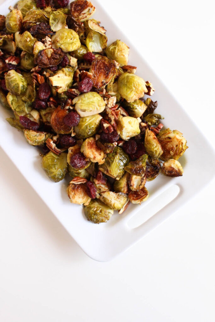 Balsamic Roasted Brussels Sprouts with Pecans & Cranberries