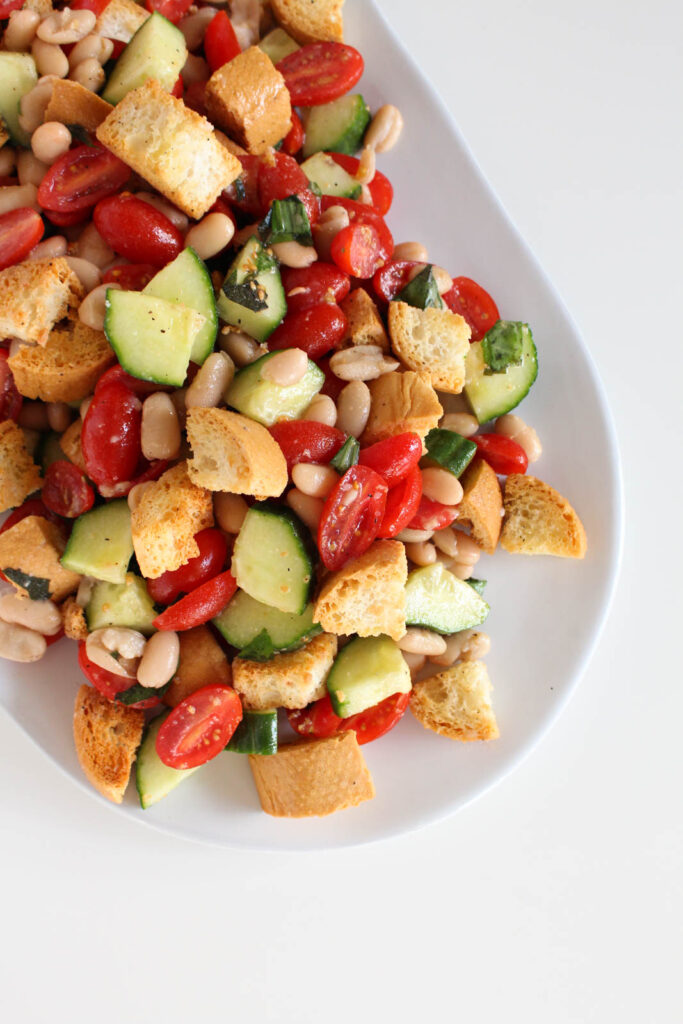 served Tomato & White Bean Panzanella Salad