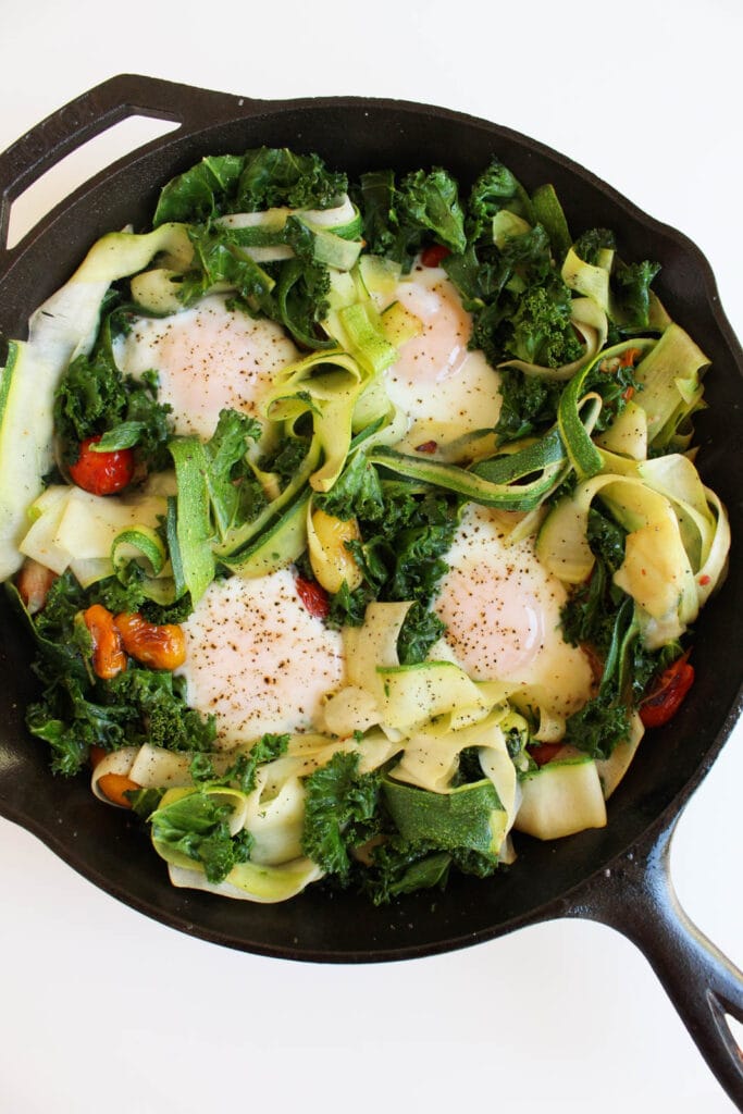 Baked Eggs with Kale & Zucchini Noodles