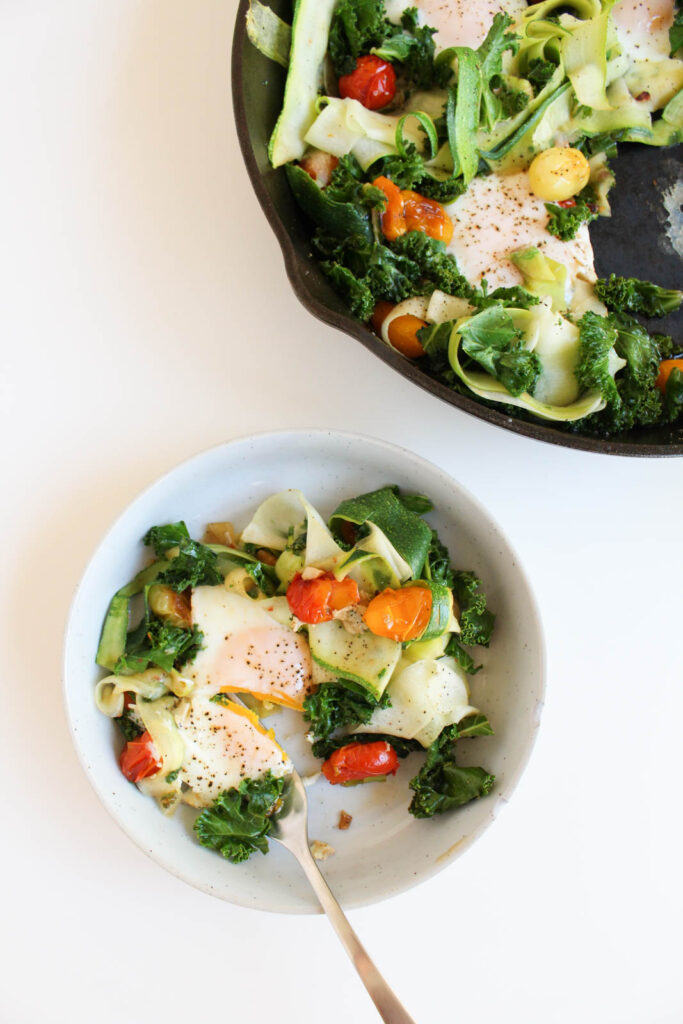 Baked Eggs with Kale & Zucchini Noodles