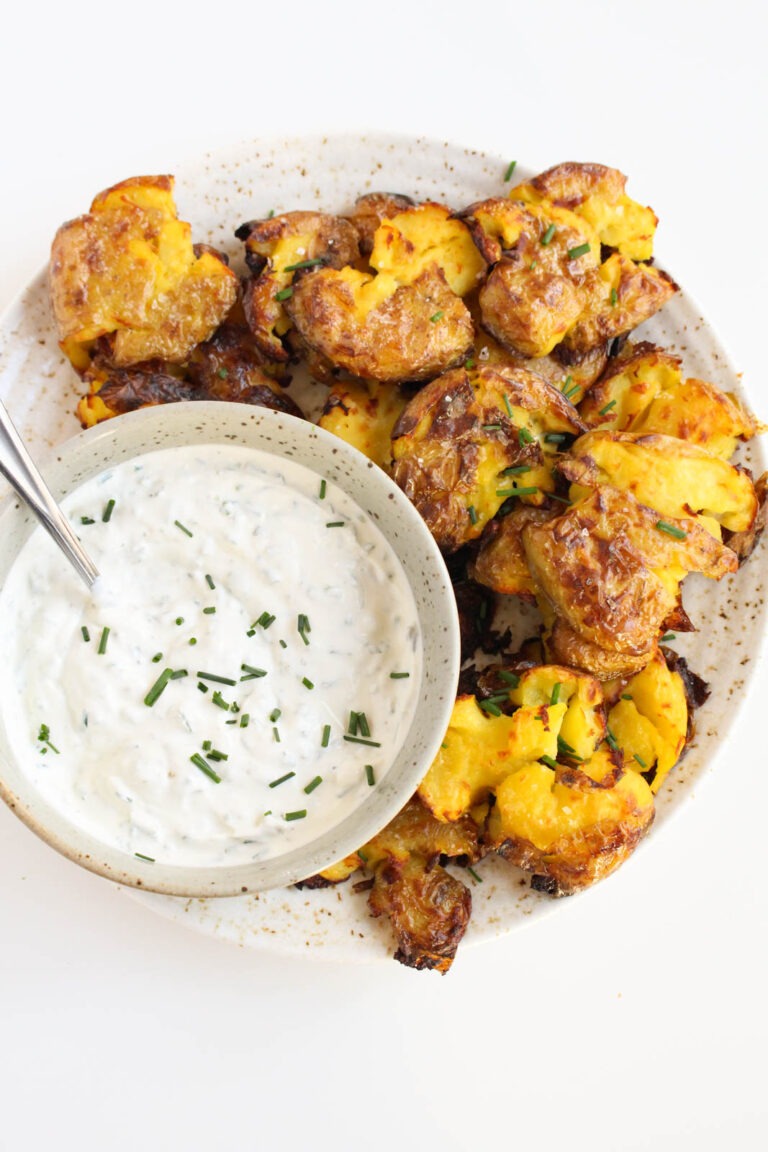Smashed Potatoes with Sour Cream & Chive Dip