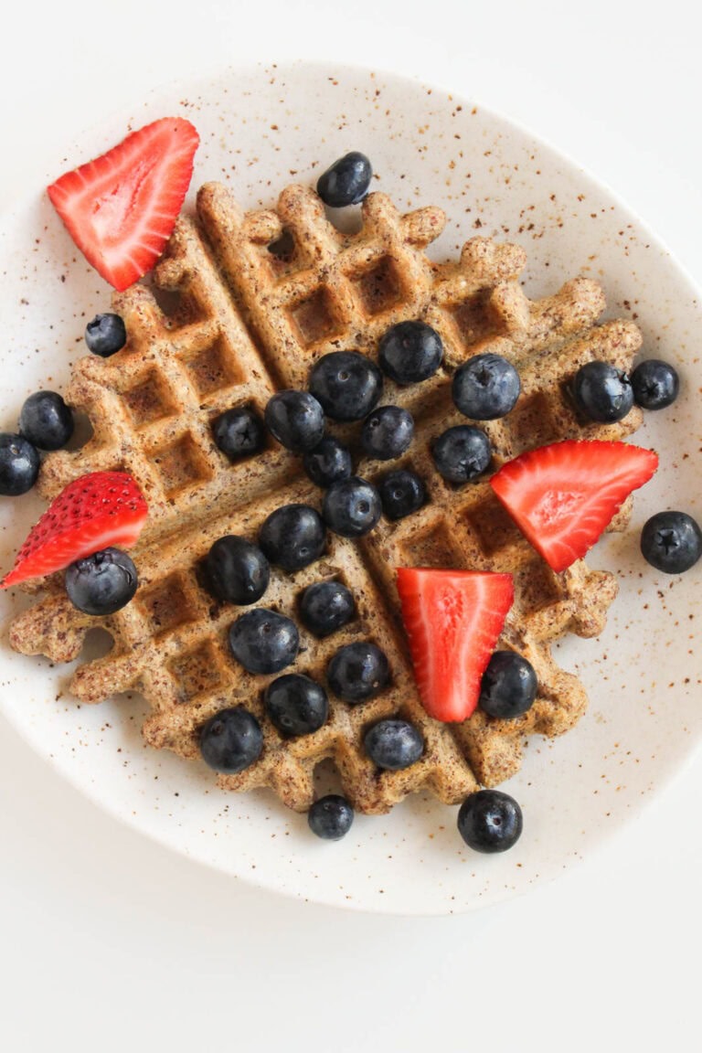 Waffles with blueberries and strawberries.